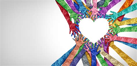 united diversity  unity partnership  heart hands   group  diverse people connected