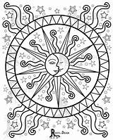 Mandala Coloring Pages Moon Printable Adult Celestial Mandalas Sun Peace Sign Wolf Books Colouring Instant Etsy Simple Drawing Template Book sketch template