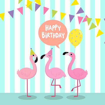 happy birthday greeting card  flamingo stock illustration