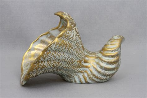 Stangl Pottery Cornucopia Shell Vase Gold Turquoise 5066