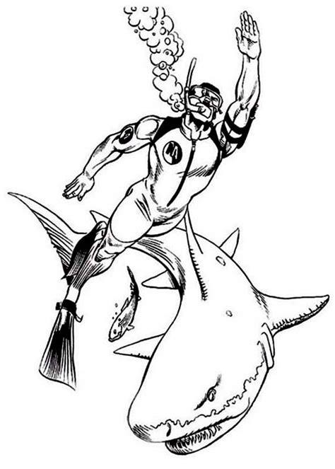 action man diving  sharks coloring pages coloring sky