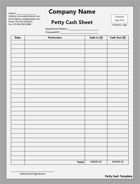 petty cash template  word templates
