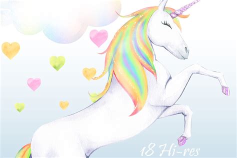 watercolor rainbow unicorn cliparts custom designed illustrations