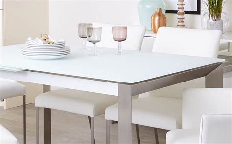 White Frosted Glass Extending Dining Table Danetti
