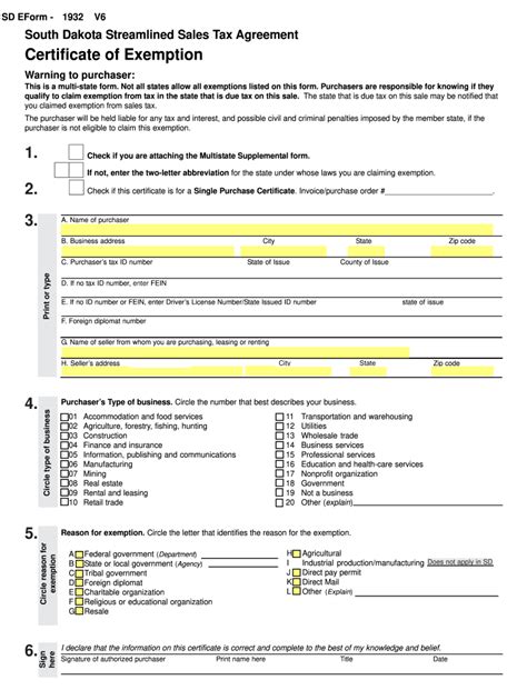 2009 Form Sd Streamlined Sales And Use Tax Certificate Of Exemption