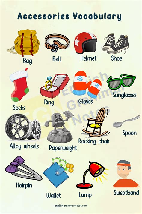 list  accessories  pictures accessories names hat names english grammar notes