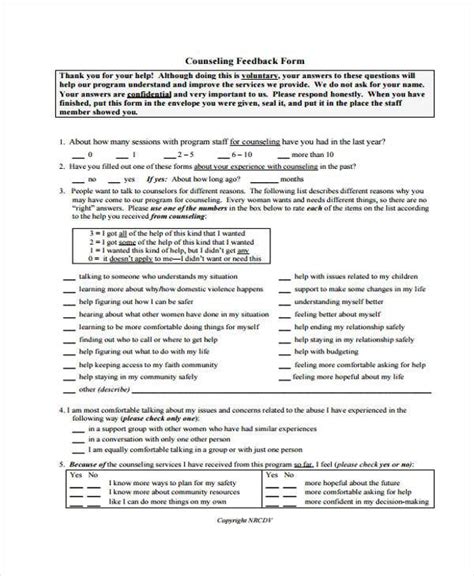 free 7 counseling feedback forms in pdf ms word
