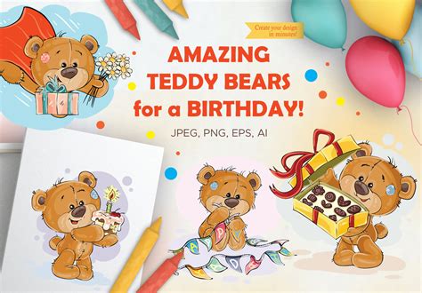 lovely teddy bears happy birthday  vectorpocket thehungryjpeg