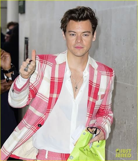 Harry Styles Does Album Release Promo In A Red Plaid Suit Photo