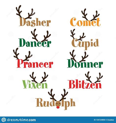 santa`s reindeer names stock vector illustration of cupid 134124856