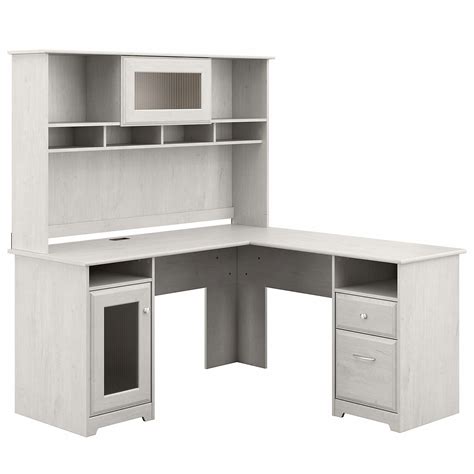 Furniture Cabot 60w L Shaped Computer Desk With Hutch In Linen White