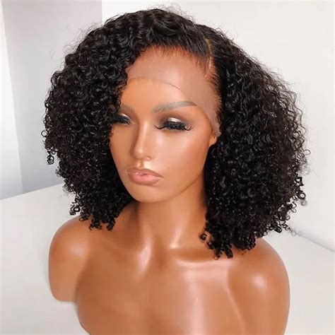 short synthetic wigs kinky curly lace front wig  women side part