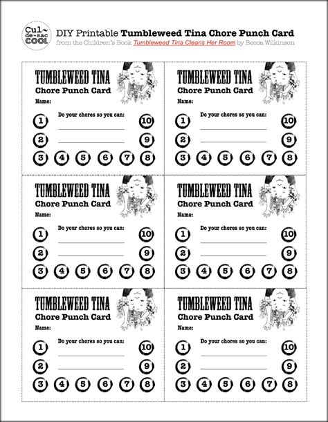 diy printable tumbleweed tina chore punch card behavior punch cards