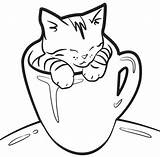 Coloring Kitten Pages Cat Cup Kittens Cute Tea Drawing Realistic Kids Sheets Printable Print Kitty Colouring Color Cats Christmas Lovely sketch template