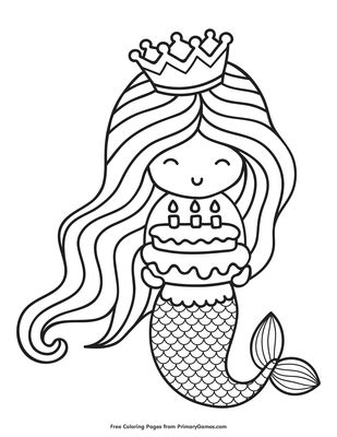 happy birthday mermaid coloring page  printable   primarygames
