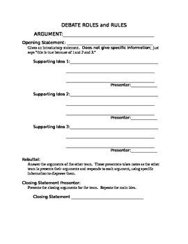 short class debate template handout template students  worksheets