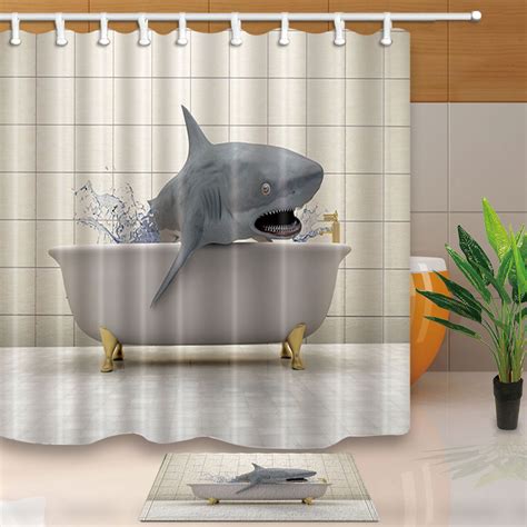 Shark In The Bath Design Funny Shower Curtains Bathroom