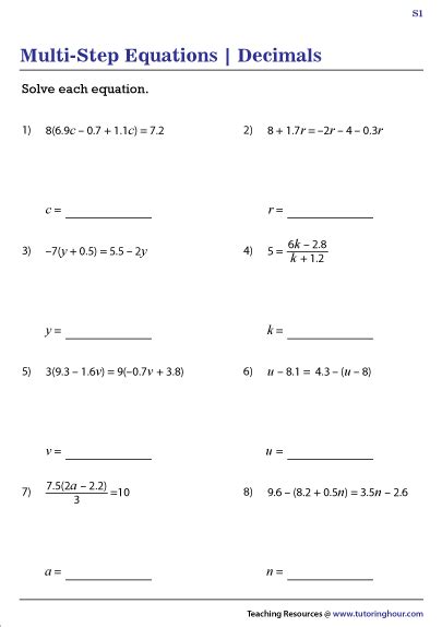 solving multi step equations worksheet  thekidsworksheet