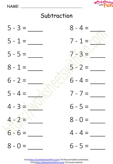 mathematics preschool subtraction worksheet