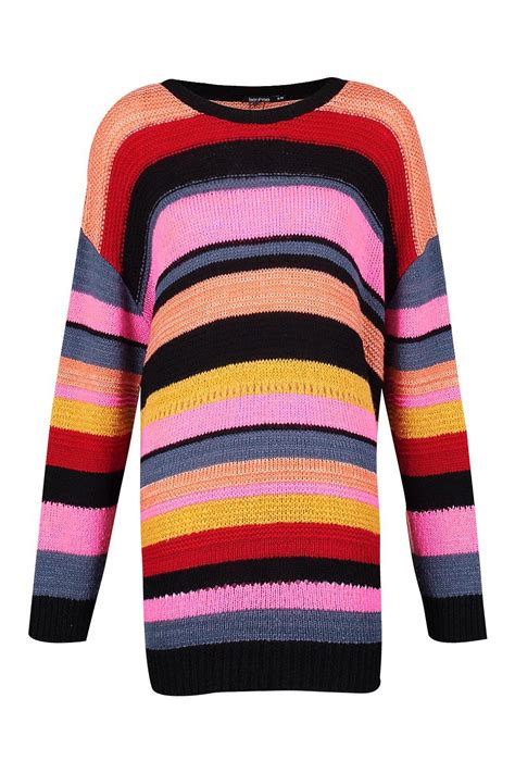 boohoo womens sophie soft knit rainbow stripe jumper ebay