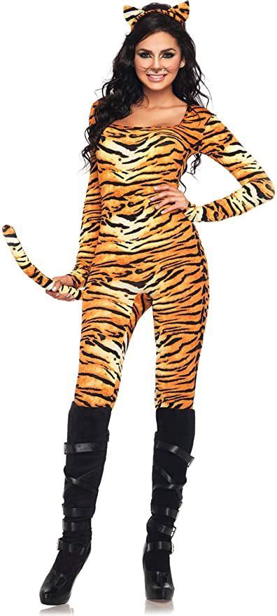 leg avenue women s 2 piece wild tigress catsuit costume