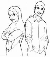 Muslim Drawing Girl Boy Sketch Cartoon Getdrawings Drawings sketch template