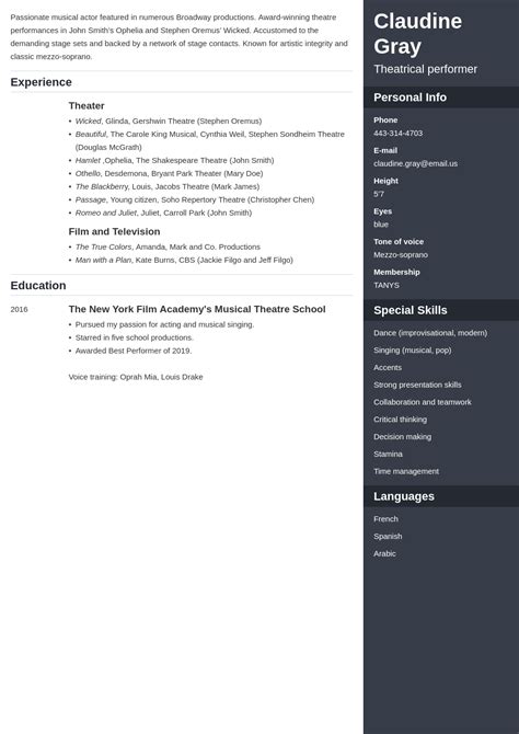theater resume template  examples writing guide