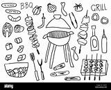 Barbecue Handdrawn Cookout Symbols Elements sketch template