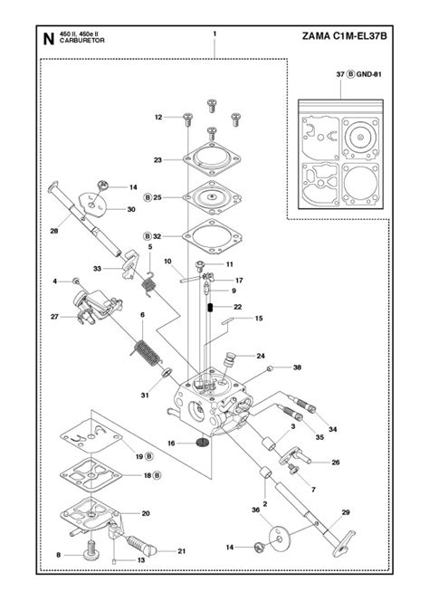 Husqvarna 450 E Ii Chainsaw Carburetor Spare Parts Diagram