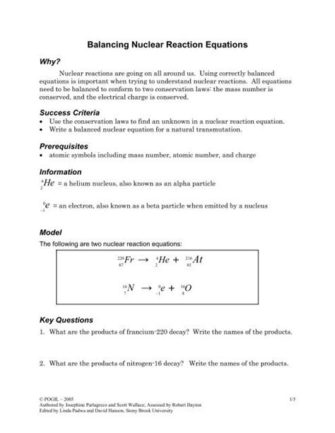balancing nuclear equations worksheet answers key pogil worksheet