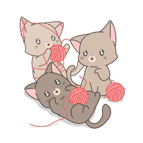 hand drawn cats playing  yarn  vector art  vecteezy