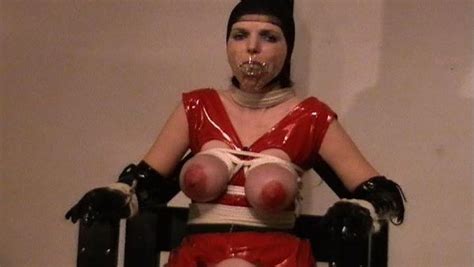 Breast Bondage Action For A Mature Lady In Red Latex
