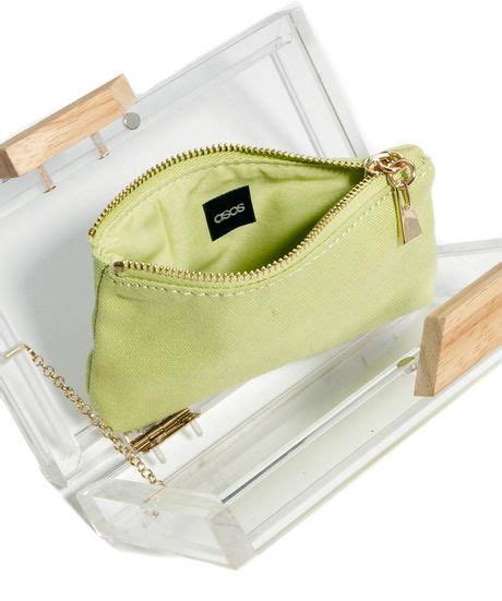 asos clear clutch bag  internal contrast purse  green lyst