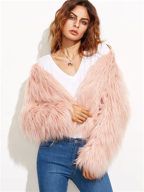 Pink Collarless Faux Fur Coat Emmacloth Women Fast Fashion Online