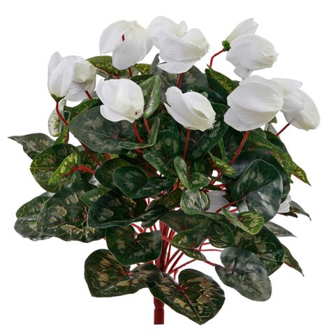 15in artificial cyclamen bush outdoor rated white