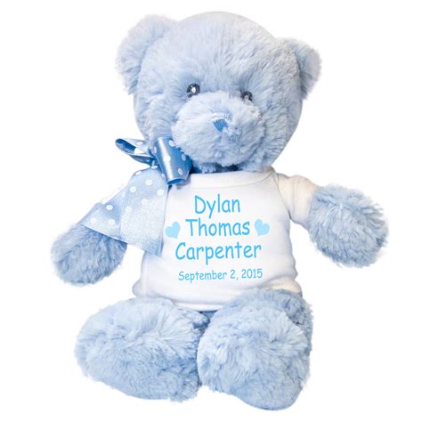 personalized blue teddy bear custom plush baby boy gift