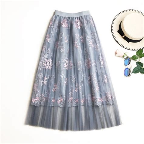 Summer Girls Fashion Sweet Floral Embroidered Skirt Women High Waist A