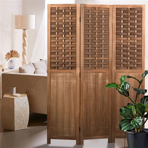 cozayh  panel  ft paulownia wood screen room divider folding freestanding whand woven