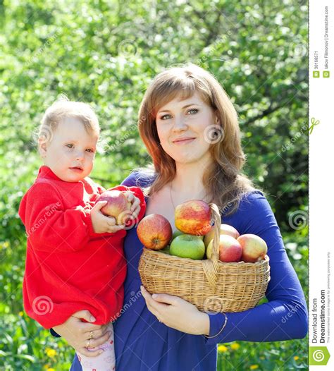 happy family  apples stock image image  female