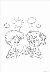 Boy Girl Playing Little Color Pages Coloring sketch template