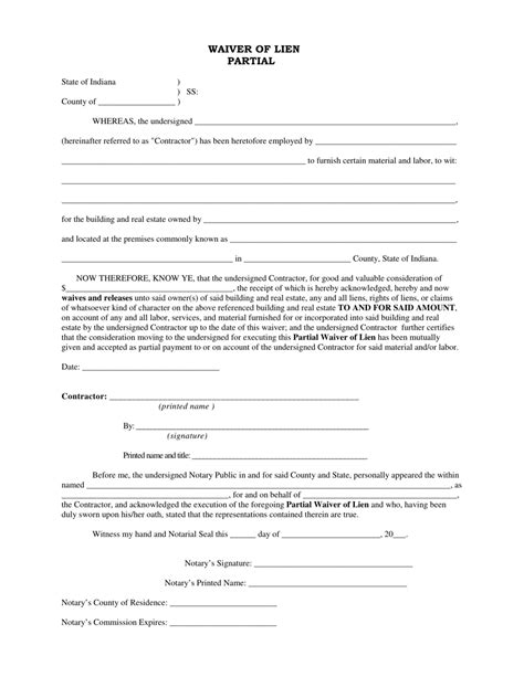 indiana waiver  lien partial form fill  sign