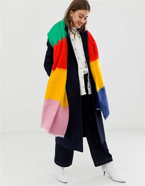 asos design oversized lange sjaal met regenboogkleurige brede strepen asos