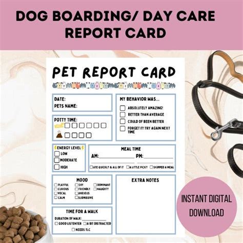 dog boarding report card doggy daycare report card pet etsy uk