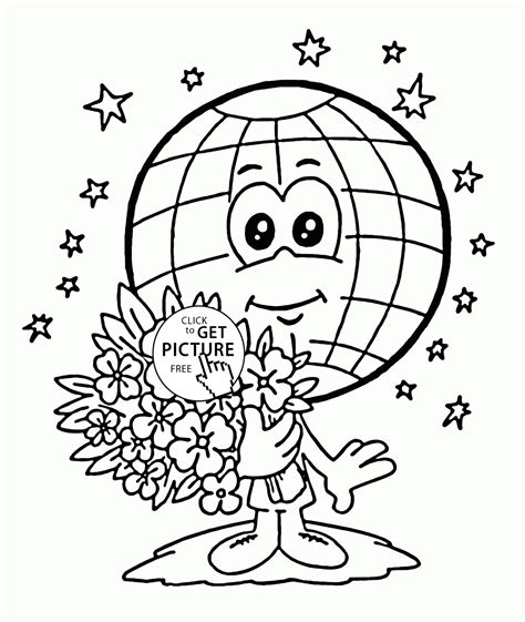 cute globe earth day coloring page  kids coloring pages