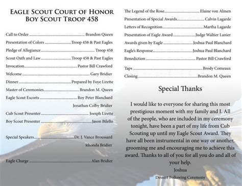 printable eagle scout court  honor program template