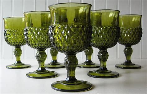 Green Glassware Vintage Green Glass Goblets Cocktail