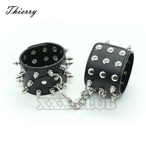Thierry Adult Sexual Pleasure Rivet Spiked Leather Handcuffs Ankle