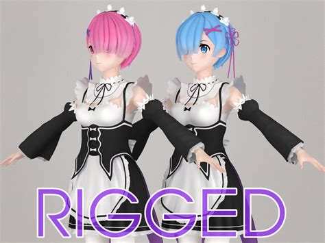Rigged T Pose Rigged Model Of Ram And Rem Anime