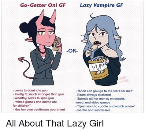 go getter oni gf lazy vampire gf or vu ne loves to dominate you really fit much stronger