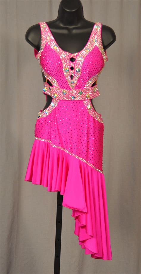 sexy ruffle hot pink latin dress ballroom latin dance dresses pinterest